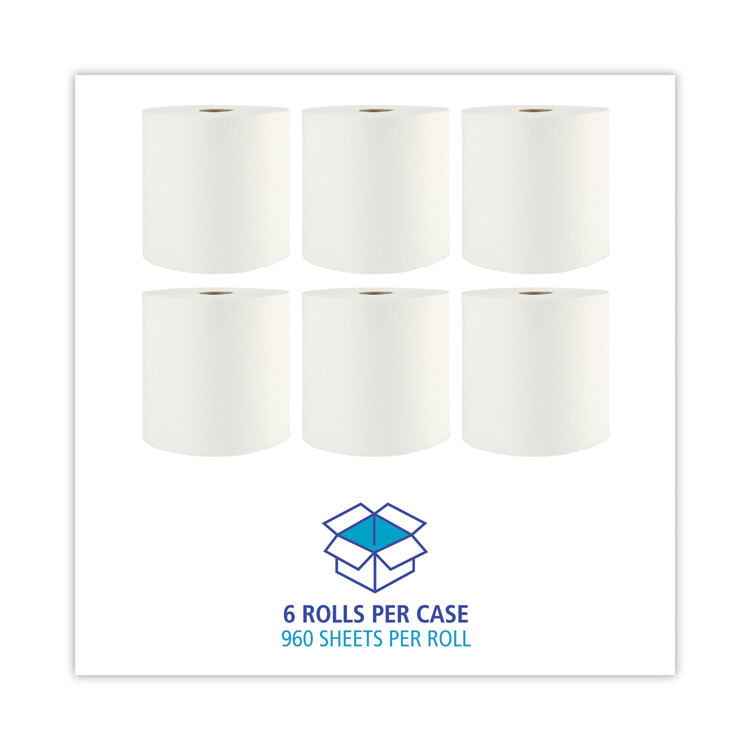 BOARDWALK 35XTRA Boardwalk Xtra Roll Towels, 1-Ply, 8" x 800 ft, White, 6 Rolls/Carton