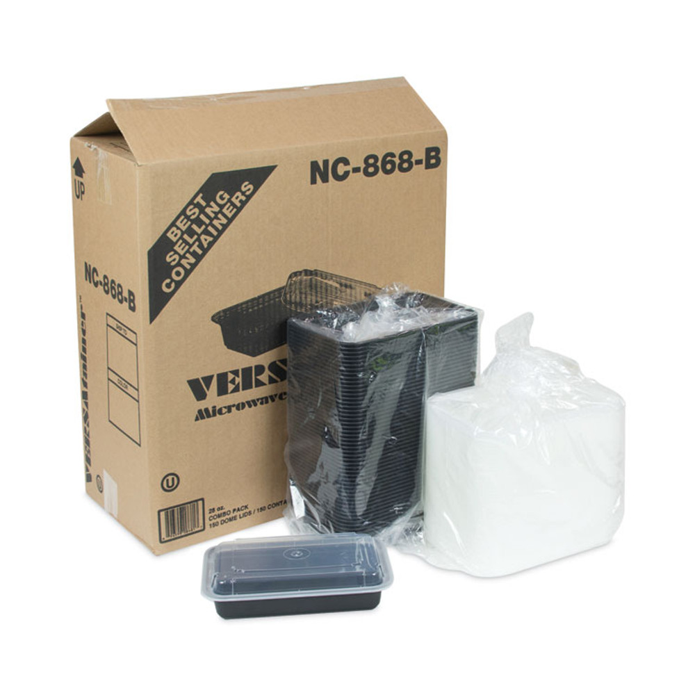 PACTIV EVERGREEN CORPORATION NC868B Newspring VERSAtainer Microwavable Containers, 28 oz, 8.8 x 6 x 2, Black Base/Clear Lid, Plastic, 150/Carton