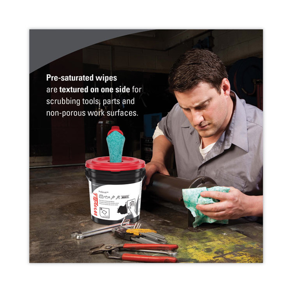 KIMBERLY-CLARK PROFESSIONAL WypAll® 91371EA Power Clean ProScrub Pre-Saturated Wipes, Cloth, 9.5 x 12, Citrus Scent, Green, 75/Bucket