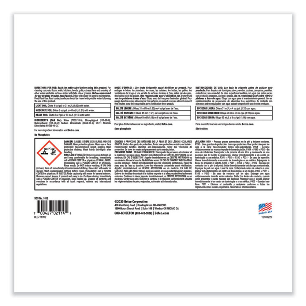 BETCO CORPORATION 10120400 Kitchen Degreaser, Characteristic Scent, 1 gal Bottle, 4/Carton
