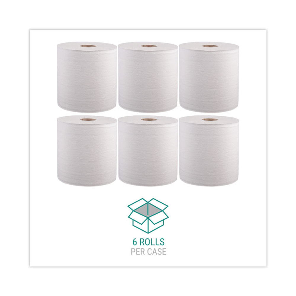 WINDSOFT 12906B Hardwound Roll Towels, 1-Ply, 8" x 800 ft, White, 6 Rolls/Carton