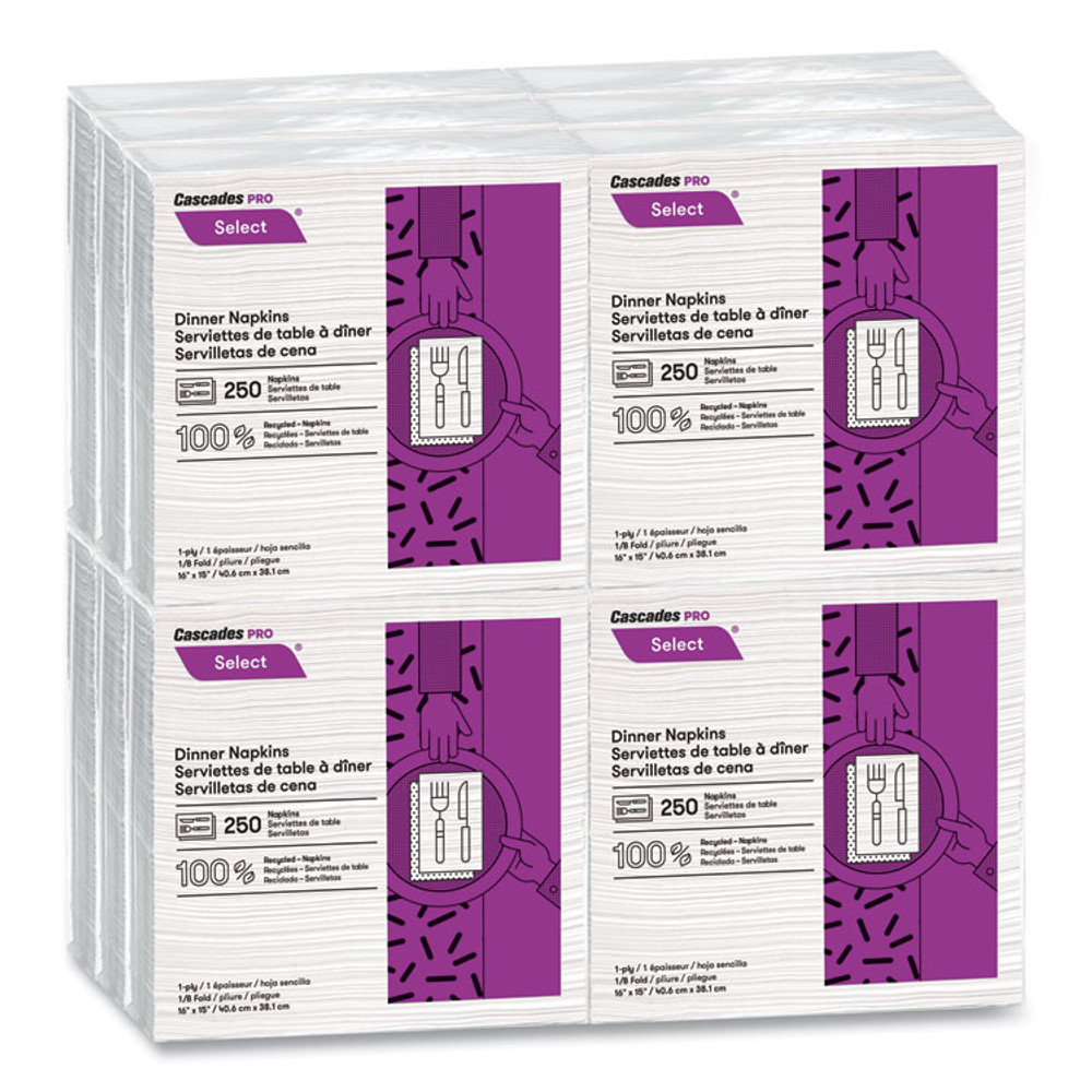 CASCADES TISSUE GROUP PRO N050 Select Dinner Napkins, 1-Ply, 16 x 15, White, 250/Pack, 12/Carton