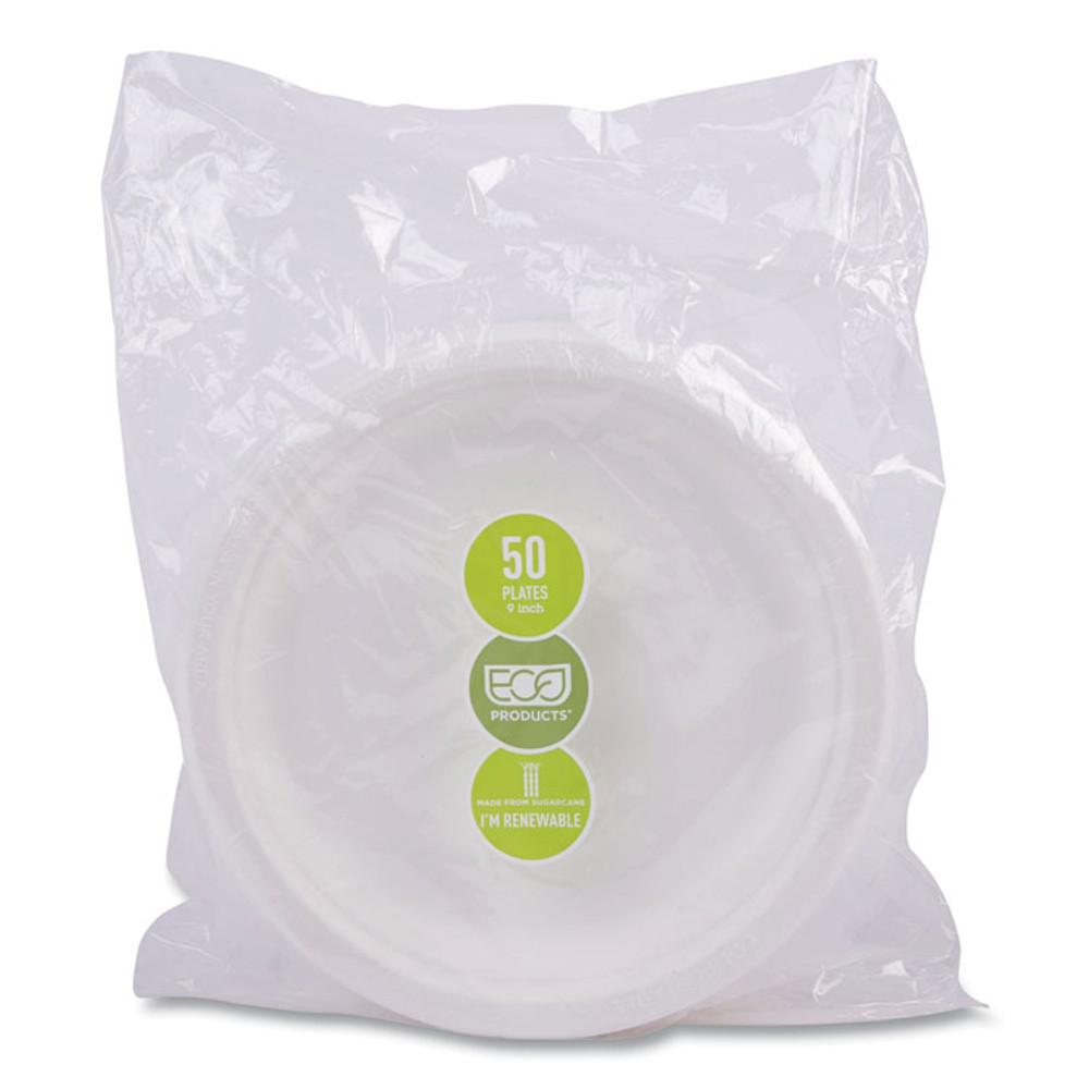 ECO-PRODUCTS,INC. EPP013PK Renewable Sugarcane Plates, 9" dia, Natural White, 50/Packs