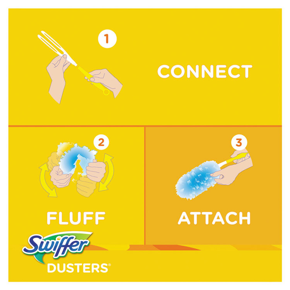 PROCTER & GAMBLE Swiffer® 11804CT Dusters Starter Kit, Dust Lock Fiber, 6" Handle, Blue/Yellow, 6/Carton