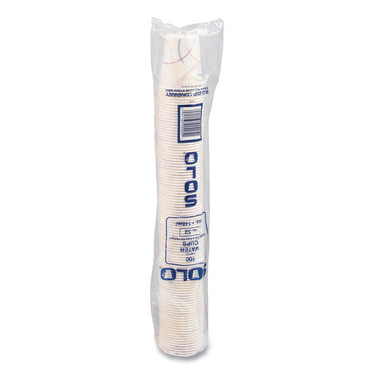 DART SOLO® 52MD Paper Water Cups, 5 oz, Meridian Design, 100/Sleeve, 25 Sleeves/Carton