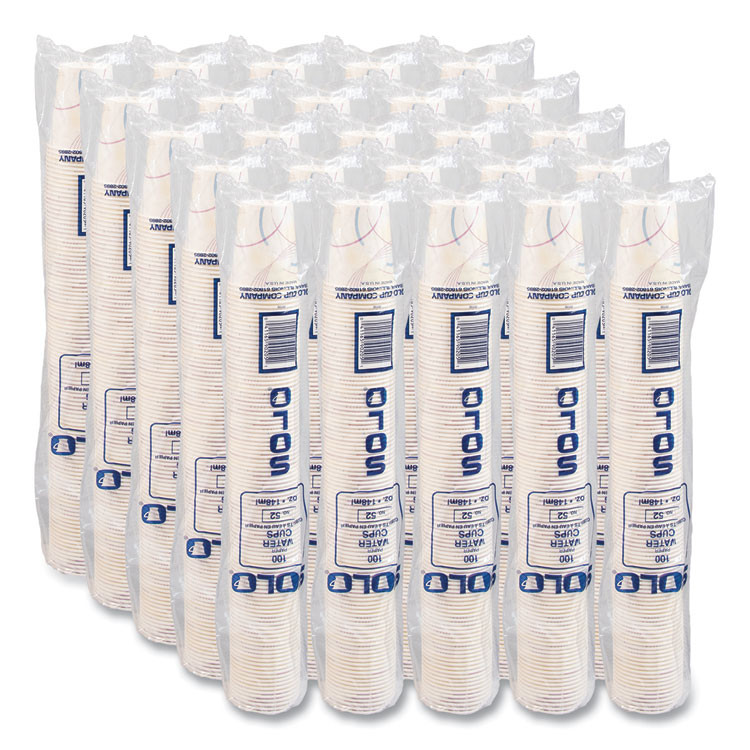 DART SOLO® 52MD Paper Water Cups, 5 oz, Meridian Design, 100/Sleeve, 25 Sleeves/Carton