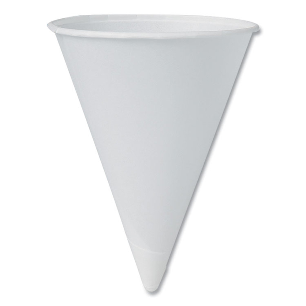 DART SOLO® 4R2050 Cone Water Cups, ProPlanet Seal, Cold, Paper, 4 oz, Rolled Rim, White, 200/Bag, 25 Bags/Carton