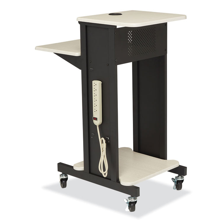 NATIONAL PUBLIC SEATING Oklahoma Sound® PRC200 Premium Presentation Cart, 4 Shelves, 18" x 30" x 40.5", Ivory/Black