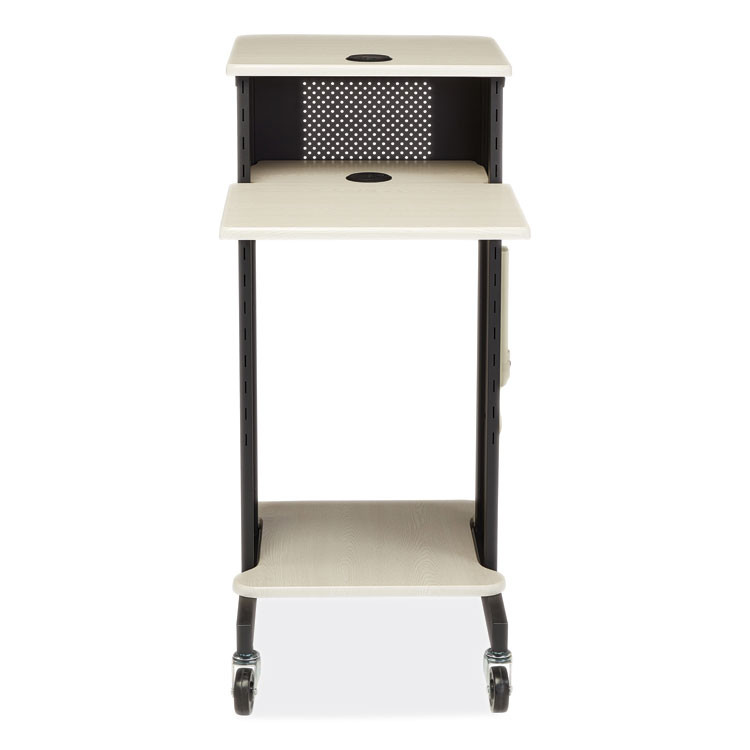 NATIONAL PUBLIC SEATING Oklahoma Sound® PRC200 Premium Presentation Cart, 4 Shelves, 18" x 30" x 40.5", Ivory/Black