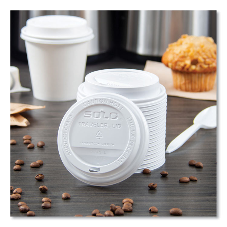 DART SOLO® TLP316 Traveler Cappuccino Style Dome Lid, Fits 10 oz to 24 oz Hot Cups, Plastic, White, 100/Pack, 10 Packs/Carton