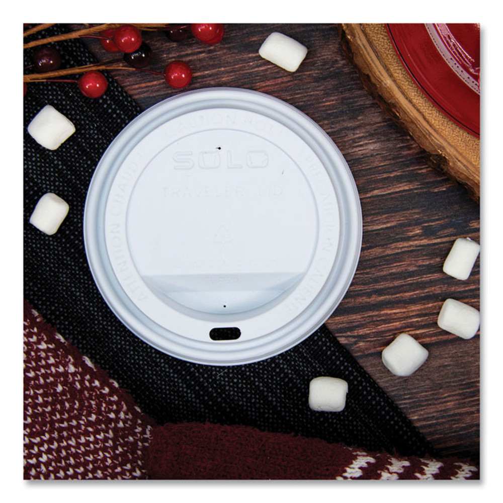 DART SOLO® TLP316 Traveler Cappuccino Style Dome Lid, Fits 10 oz to 24 oz Hot Cups, Plastic, White, 100/Pack, 10 Packs/Carton
