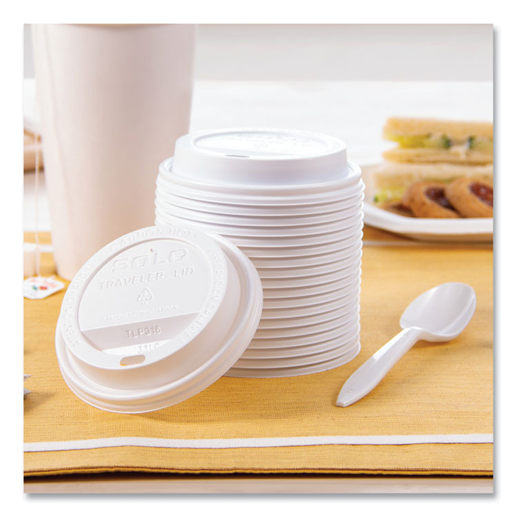 DART SOLO® TLP316 Traveler Cappuccino Style Dome Lid, Fits 10 oz to 24 oz Hot Cups, Plastic, White, 100/Pack, 10 Packs/Carton