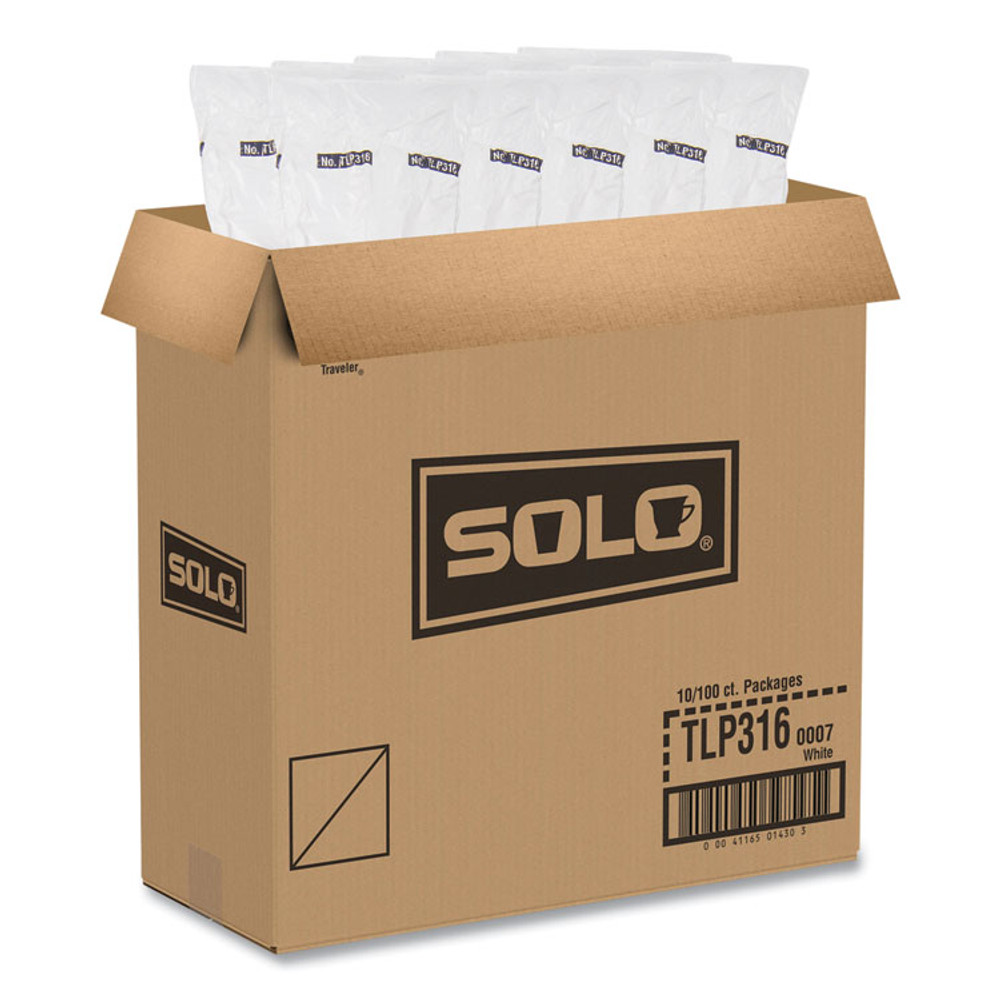 DART SOLO® TLP316 Traveler Cappuccino Style Dome Lid, Fits 10 oz to 24 oz Hot Cups, Plastic, White, 100/Pack, 10 Packs/Carton