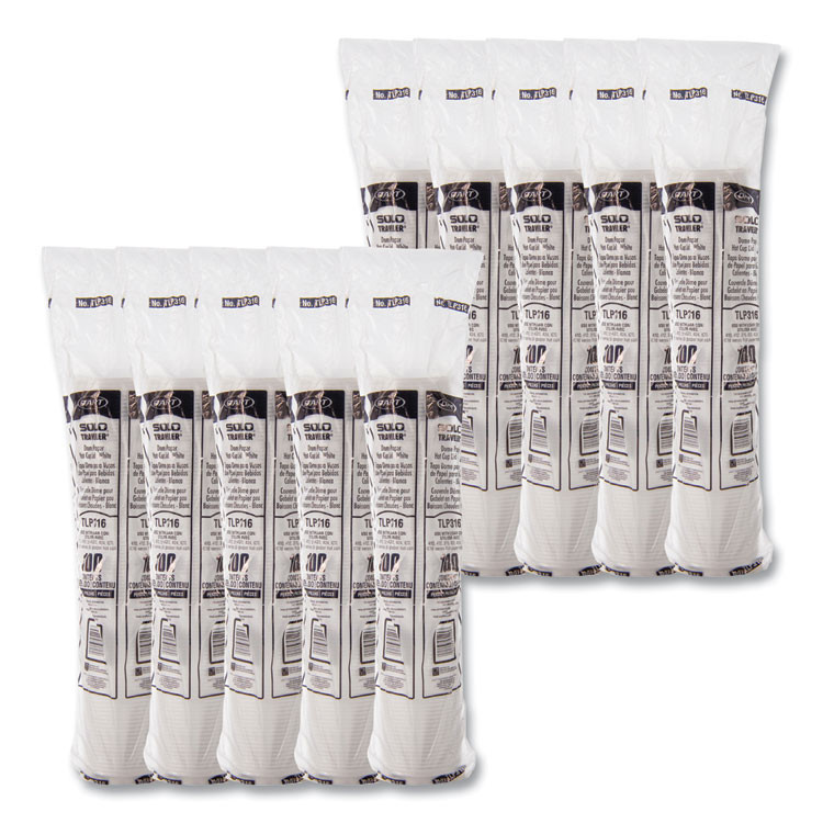 DART SOLO® TLP316 Traveler Cappuccino Style Dome Lid, Fits 10 oz to 24 oz Hot Cups, Plastic, White, 100/Pack, 10 Packs/Carton