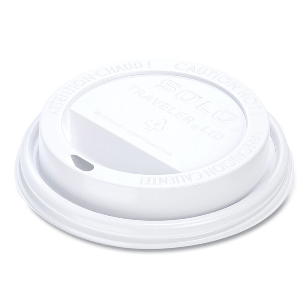 DART SOLO® TLP316 Traveler Cappuccino Style Dome Lid, Fits 10 oz to 24 oz Hot Cups, Plastic, White, 100/Pack, 10 Packs/Carton