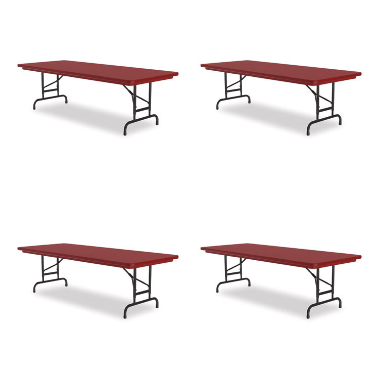 CORRELL, INC. RA3072254P Adjustable Folding Tables, Rectangular, 72" x 30" x 22" to 32", Red Top, Black Base, 4/Pallet