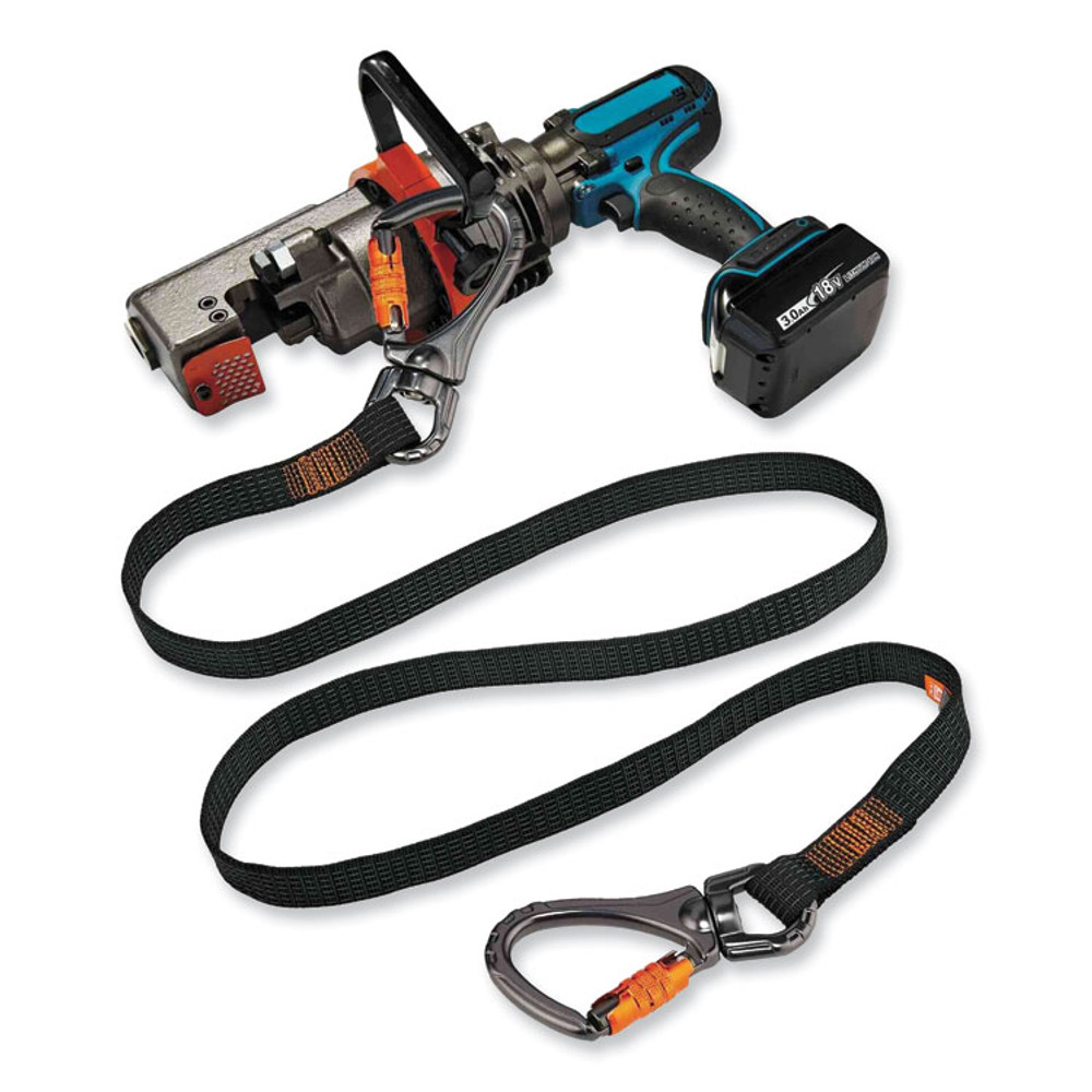 TENACIOUS HOLDINGS, INC. ergodyne® 19139 Squids 3139 Tool Lanyard with 2 Locking Swivel Carabiners, 40 lb Max Working Capacity, 76" Long, Black/Orange