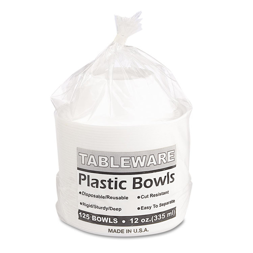 TABLEMATE PRODUCTS, CO. 12244WH Plastic Dinnerware, Bowl, 12 oz, White, 125/Pack