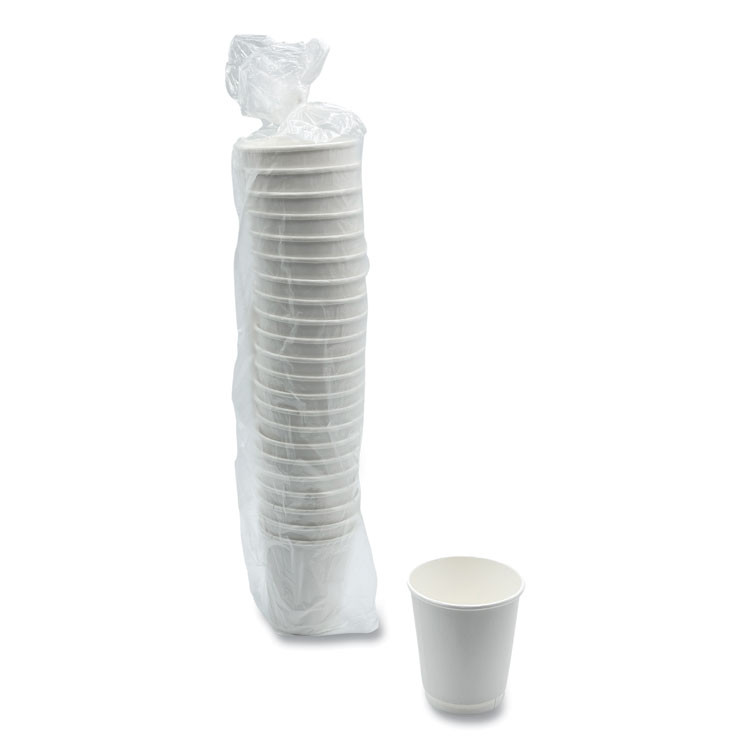 BOARDWALK DW10HCUPPK Paper Hot Cups, Double-Walled, 10 oz, White, 25/Pack