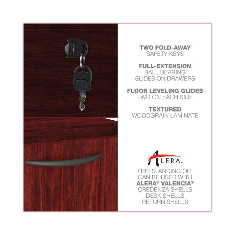 ALERA VA54-2822MY Alera Valencia Series Full Pedestal File, Left or Right, 2 Legal/Letter-Size File Drawers, Mahogany, 15.63" x 20.5" x 28.5"