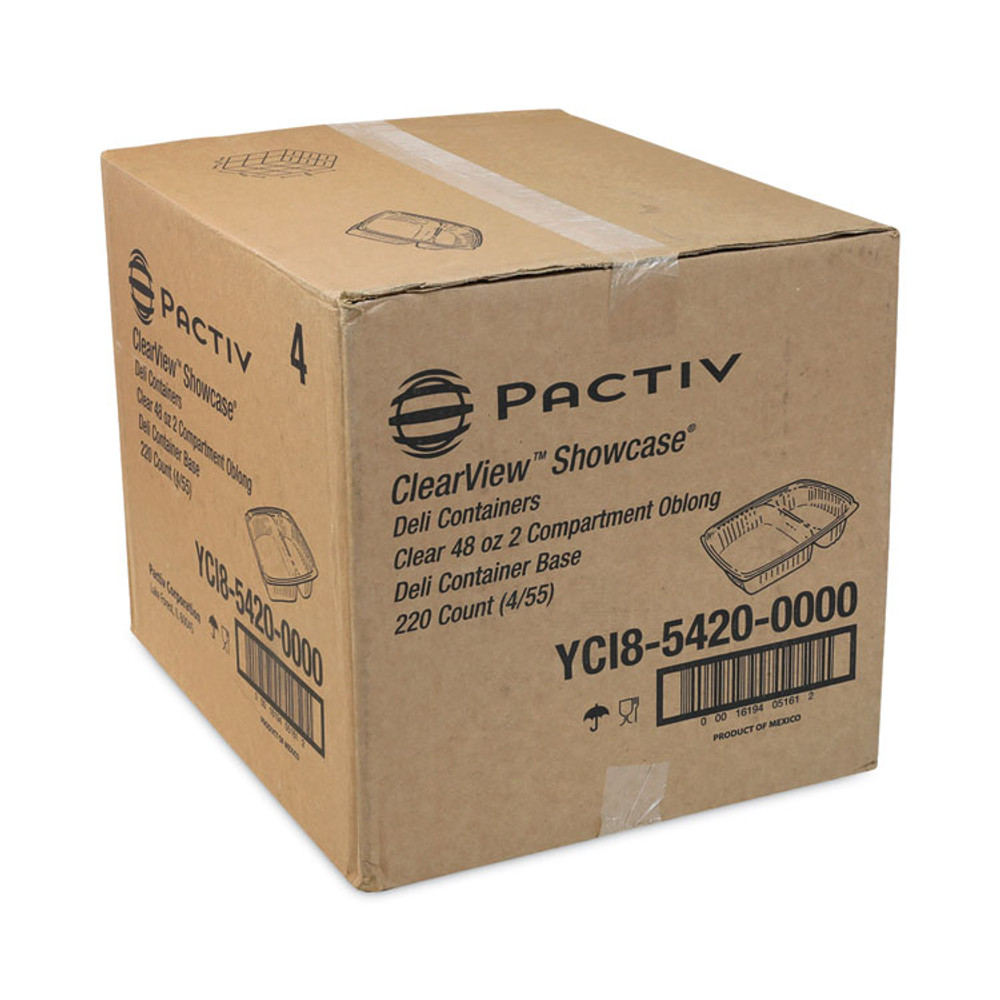 PACTIV EVERGREEN CORPORATION YCI854200000 Showcase Deli Container, Base Only, 2-Compartment, 10 oz; 23 oz, 9 x 7.4 x 1.5, Clear, Plastic, 220/Carton