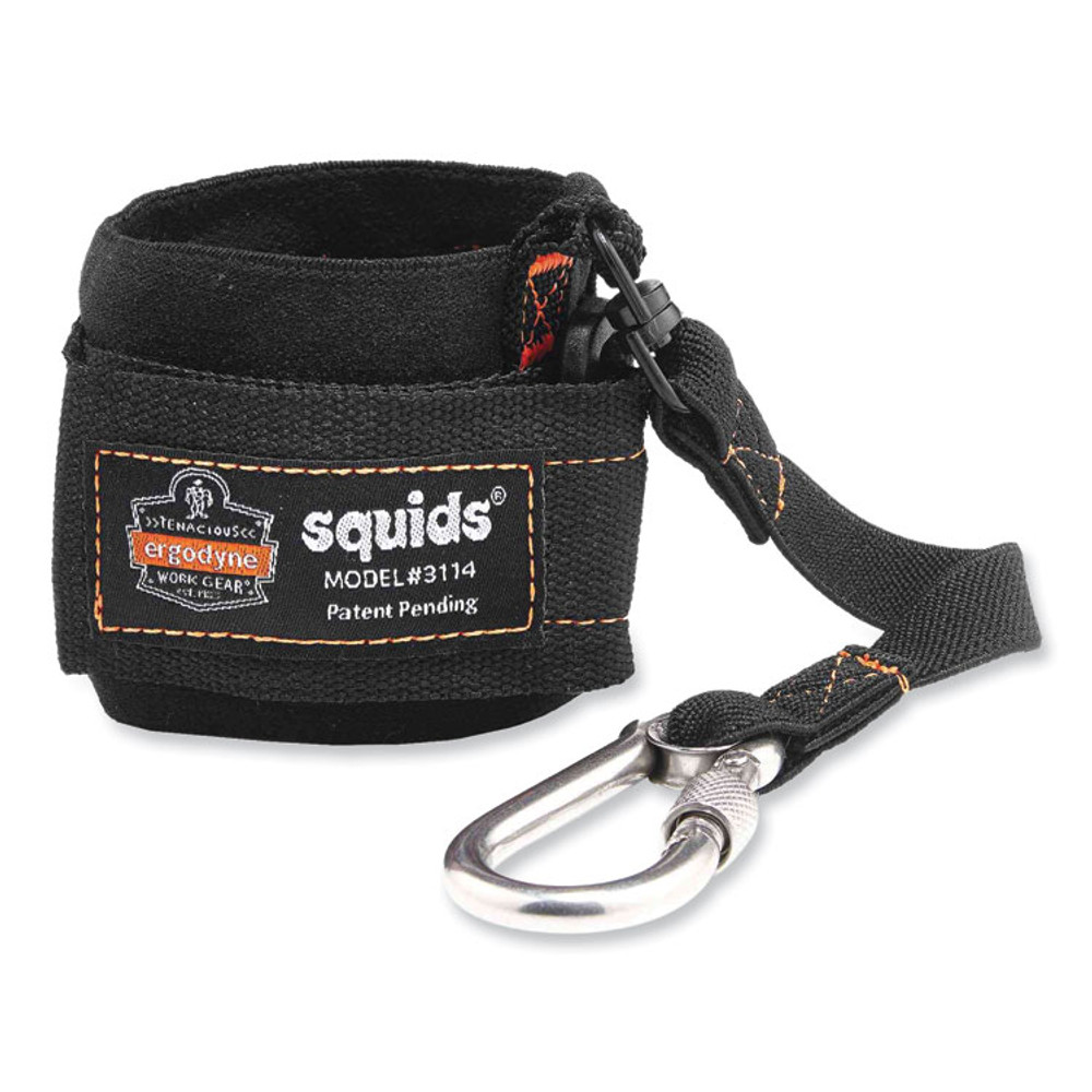 TENACIOUS HOLDINGS, INC. ergodyne® 19056 Squids 3114 Pull-On Wrist Lanyard with Stainless Steel Carabiner, 3lb Max Working Capacity, 7.5" Long, Black