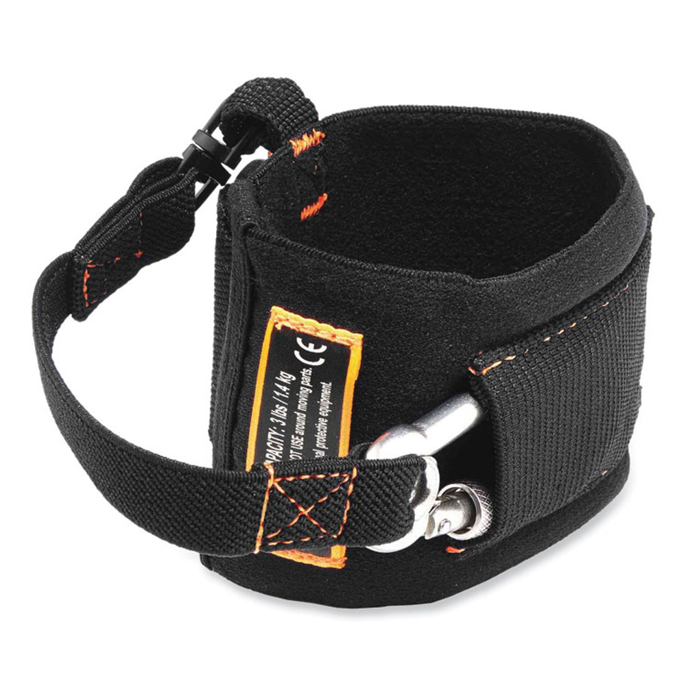 TENACIOUS HOLDINGS, INC. ergodyne® 19056 Squids 3114 Pull-On Wrist Lanyard with Stainless Steel Carabiner, 3lb Max Working Capacity, 7.5" Long, Black