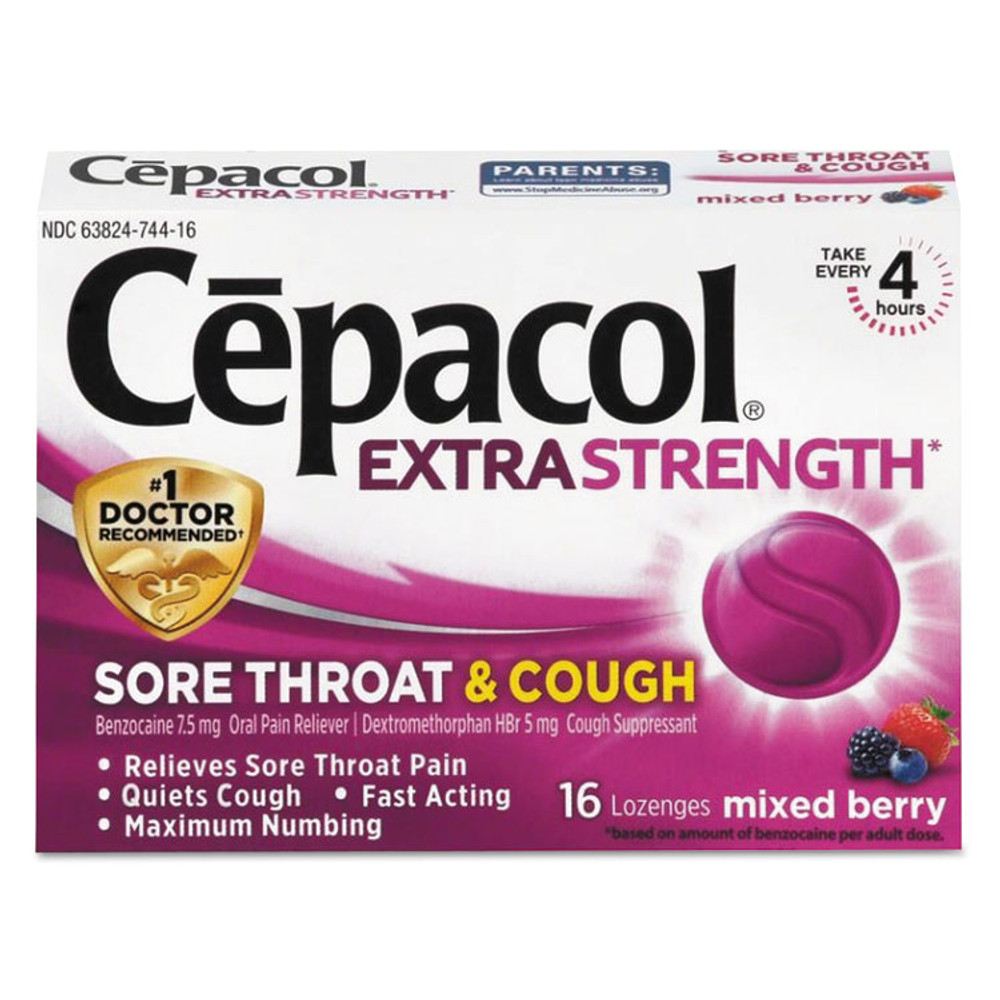 RECKITT BENCKISER Cepacol® 74016CT Sore Throat and Cough Lozenges, Mixed Berry, 16/Pack, 24 Packs/Carton