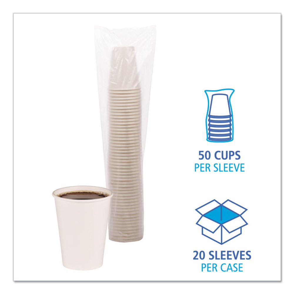 BOARDWALK WHT12HCUP Paper Hot Cups, 12 oz, White, 50/Sleeve, 20 Sleeves/Carton