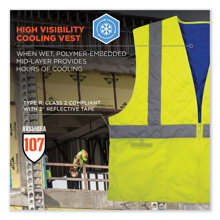 TENACIOUS HOLDINGS, INC. ergodyne® 12714 Chill-Its 6668 Class 2 Hi-Vis Safety Cooling Vest. Polymer, Large, Lime