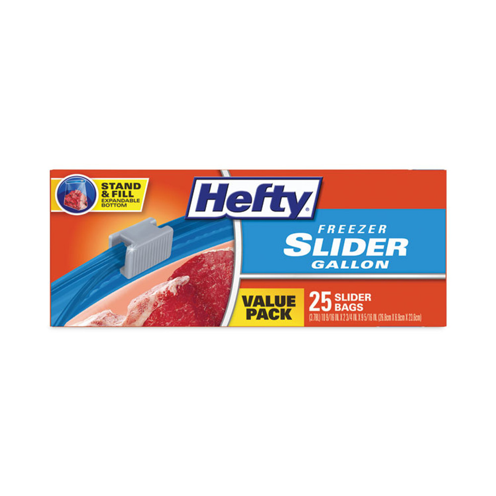 REYNOLDS FOOD PACKAGING Hefty® R88073 Slider Stand and Fill Freezer Storage Bags, 1 gal, 10.56" x 11", Clear, 25/Box