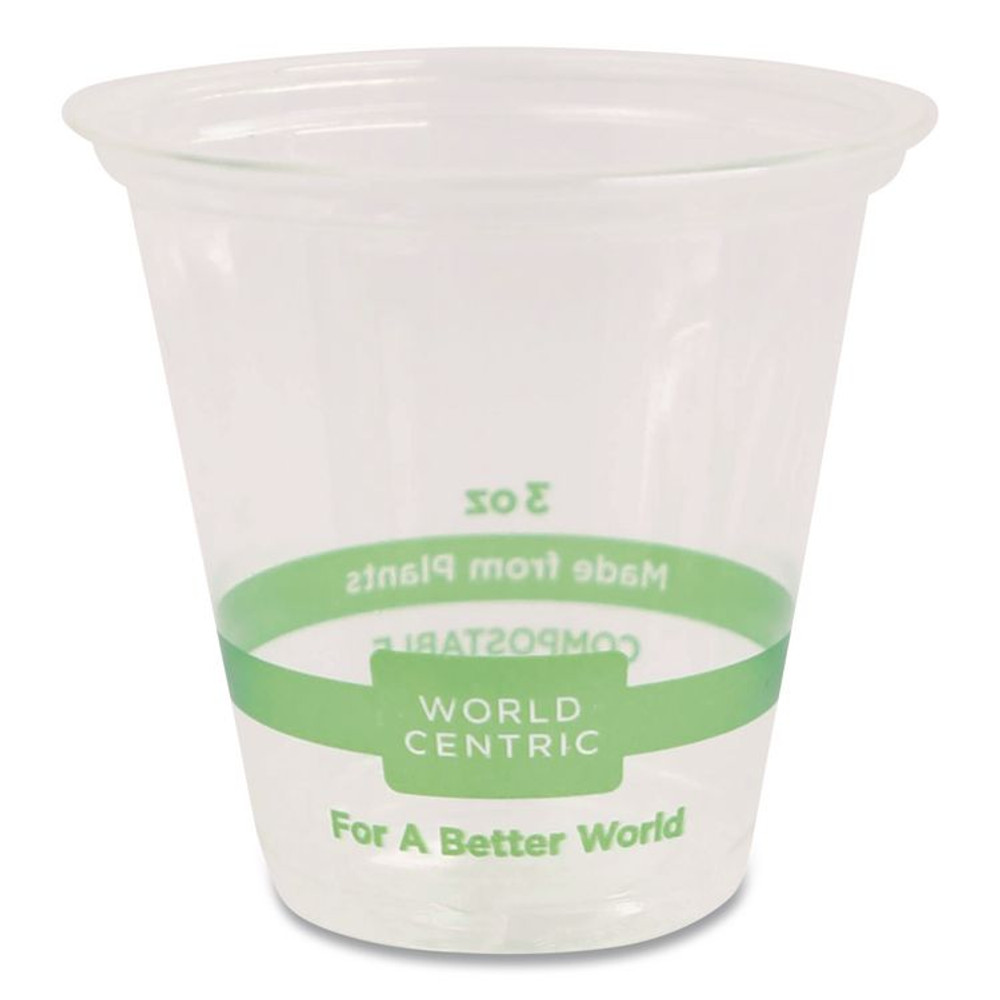 WORLD CENTRIC CPCS3 PLA Clear Portion Cups, 3 oz, Plastic, Clear, 2,500/Carton