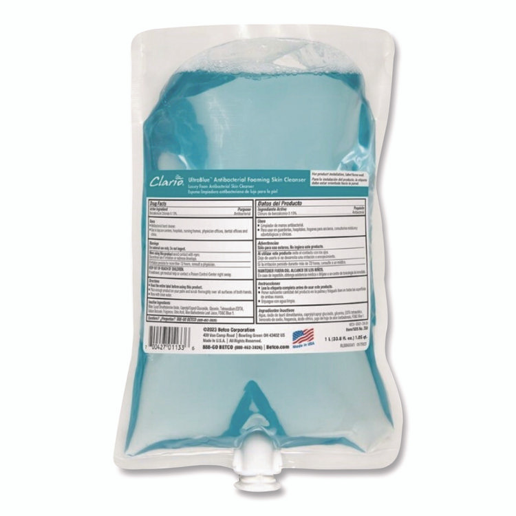 BETCO CORPORATION 7592900 UltraBlue Antibacterial Foaming Skin Cleanser Refill, Fragrance-Free, 1,000 mL, 6/Carton