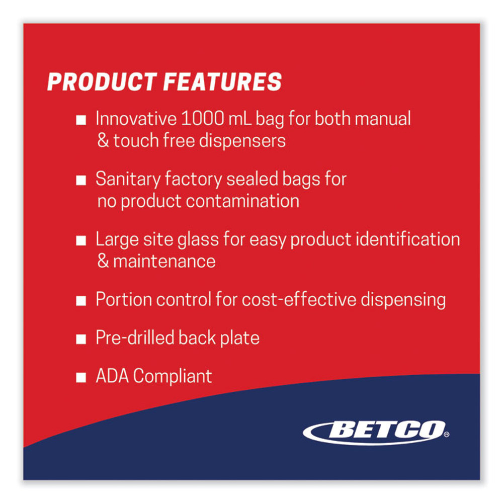 BETCO CORPORATION 9254200 Clario Dispensing System Manual Foam Dispenser, 1,000 mL, 5.11 x 3.85 x 11.73, White, 12/Carton