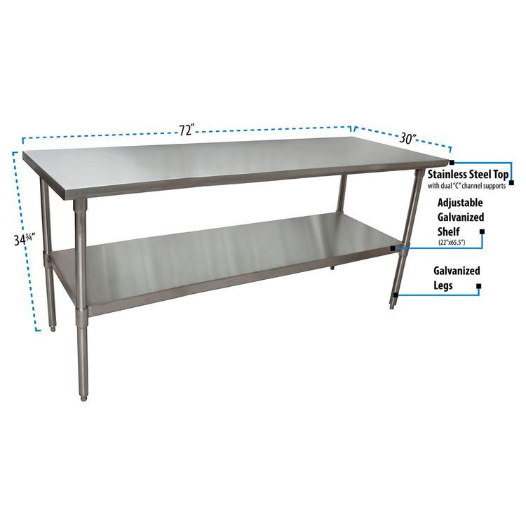 BK RESOURCES 2VT7230 Stainless Steel Flat Top Work Tables, 72w x 30d x 36h, Silver, 2/Pallet
