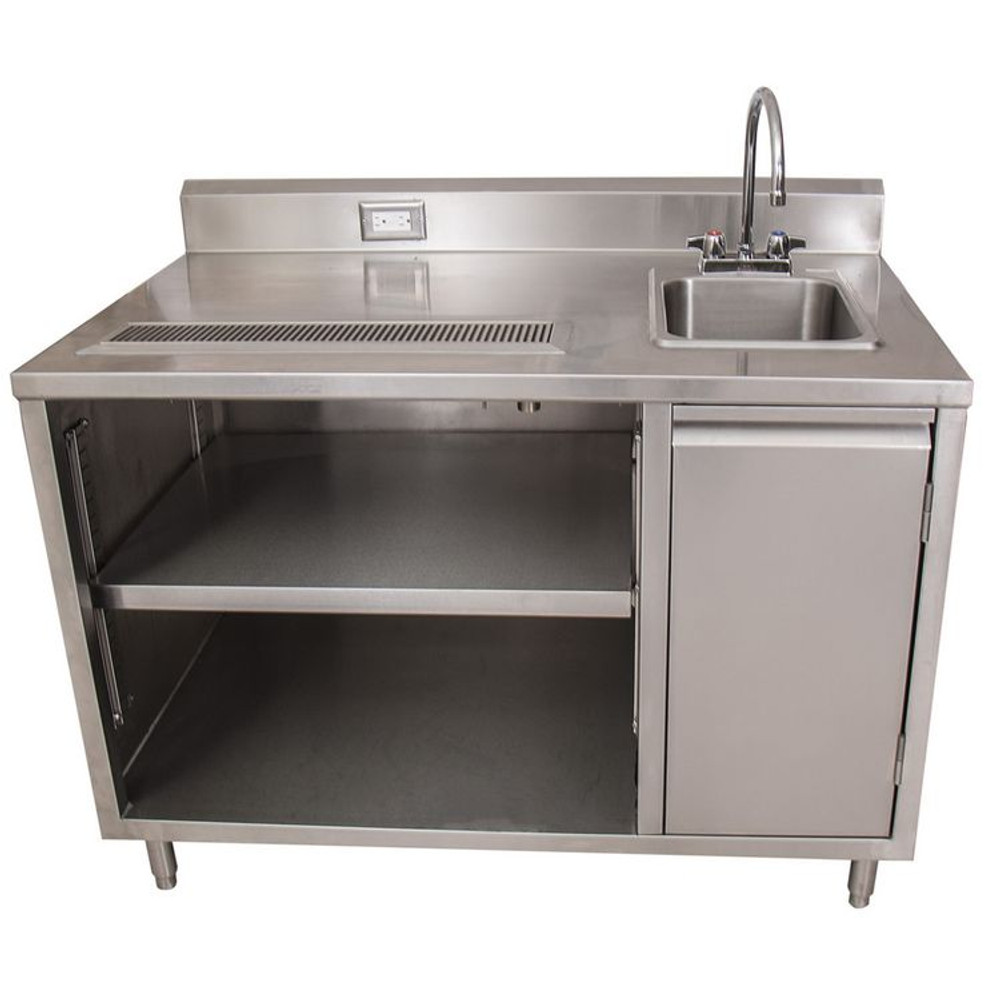 BK RESOURCES BEVT3048R Stainless Steel Beverage Table with Right Sink, Rectangular, 30" x 48" x 41.5", Silver Top, Silver Base/Legs