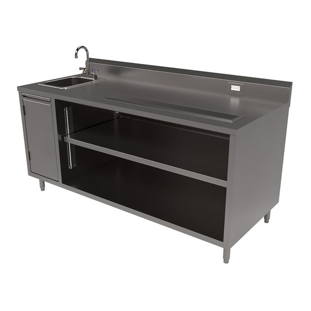 BK RESOURCES BEVT3072L Stainless Steel Beverage Table with Left Sink, Rectangular, 30" x 72" x 41.5", Silver Top, Silver Base/Legs
