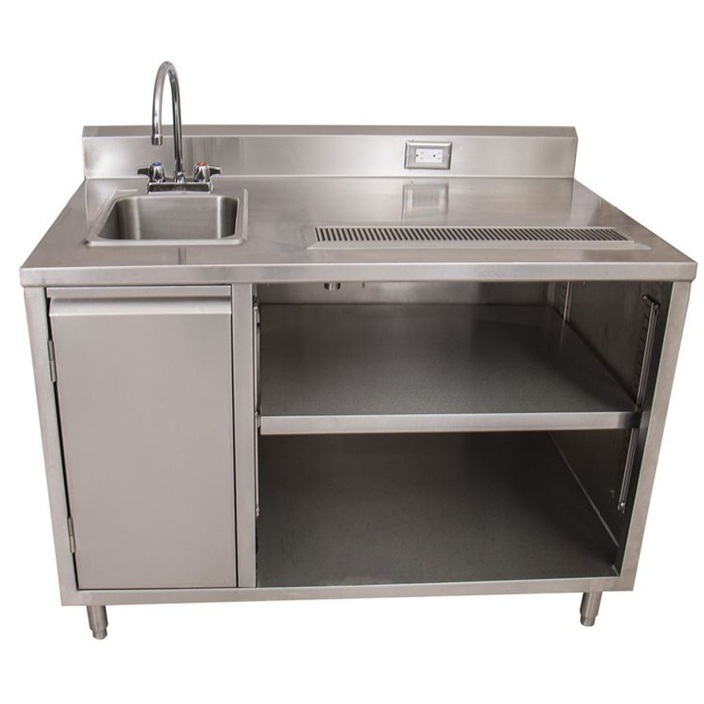 BK RESOURCES BEVT3072L Stainless Steel Beverage Table with Left Sink, Rectangular, 30" x 72" x 41.5", Silver Top, Silver Base/Legs