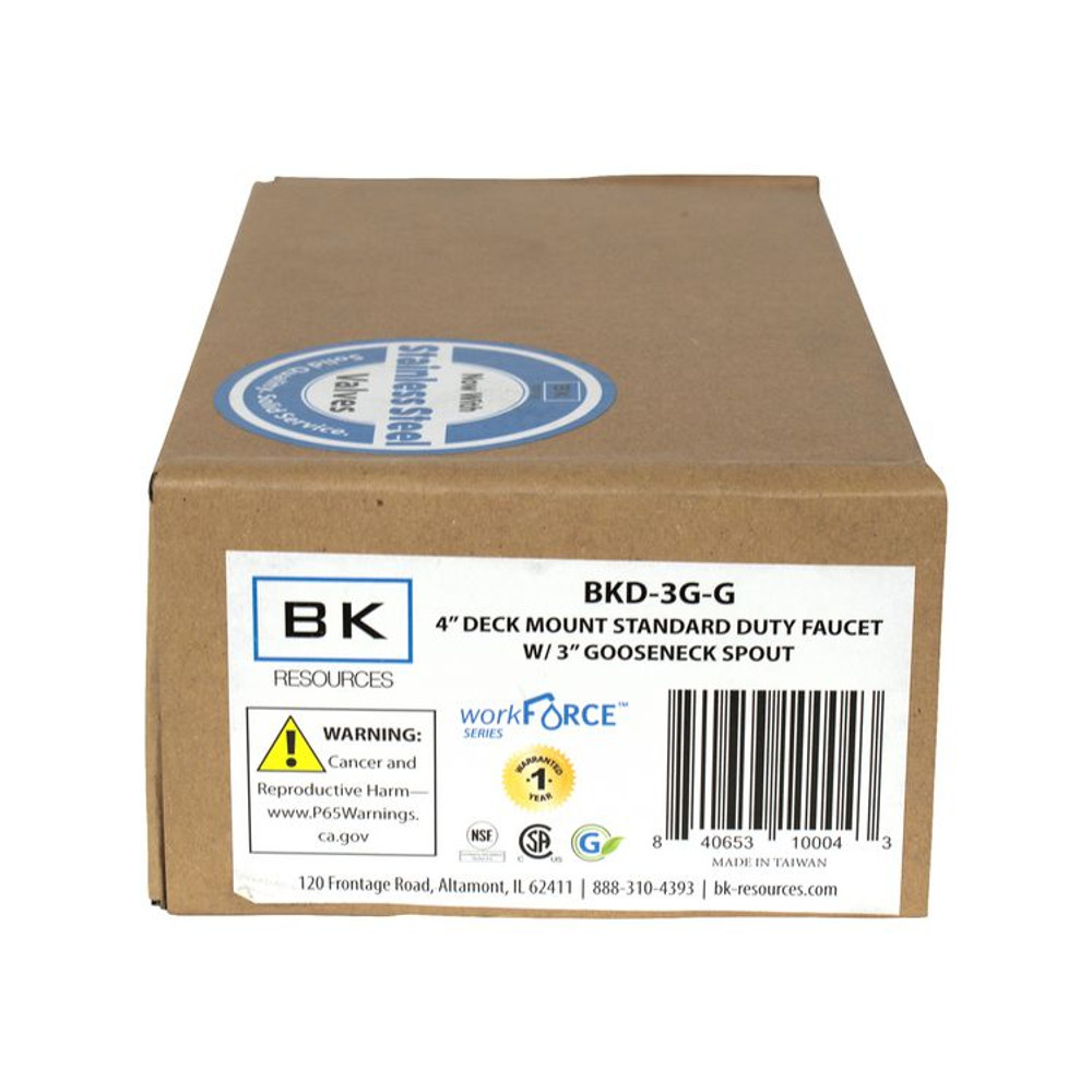 BK RESOURCES BKD3G WorkForce Standard Duty Faucet. 7.88" Height/3.5" Reach, Chrome-Plated Brass