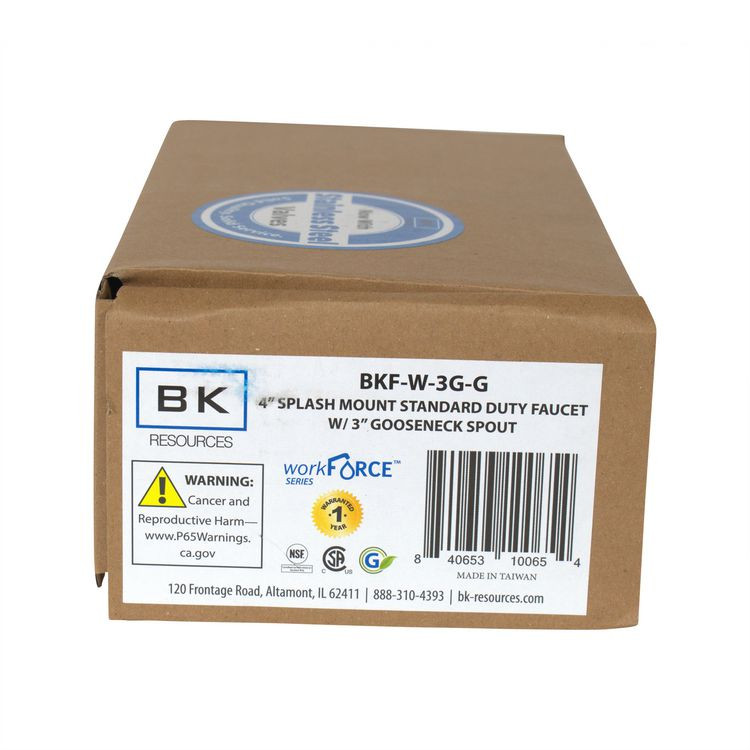 BK RESOURCES BKFW3GM WorkForce Standard Duty Faucet, 7.88" Height/3" Reach, Chrome-Plated Brass