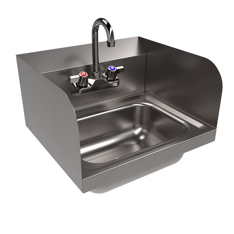 BK RESOURCES HSW1410SSP Stainless Steel Hand Sink with Side Splashes and Faucet, 14" l x 10" w x 5" h
