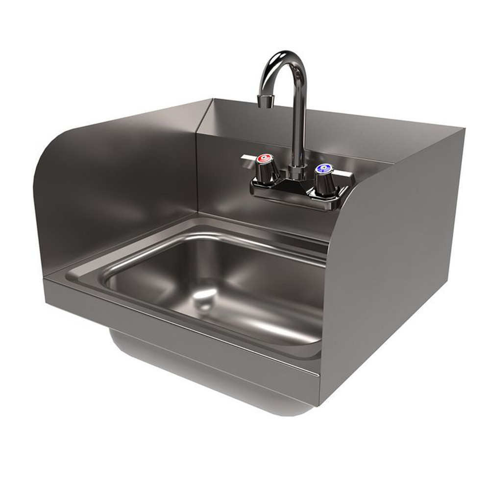 BK RESOURCES HSW1410SSP Stainless Steel Hand Sink with Side Splashes and Faucet, 14" l x 10" w x 5" h