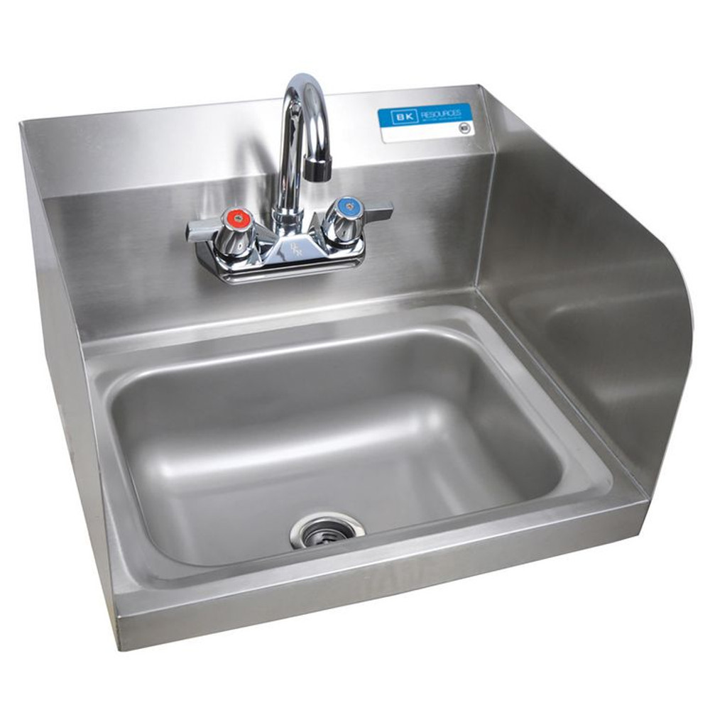 BK RESOURCES HSW1410SSP Stainless Steel Hand Sink with Side Splashes and Faucet, 14" l x 10" w x 5" h