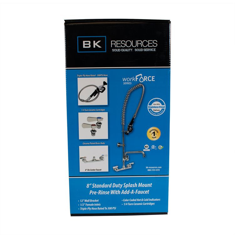 BK RESOURCES VSMPRAF12M WorkForce Prerinse Add-A-Faucet, 4.62" Height/12" Reach, Chrome