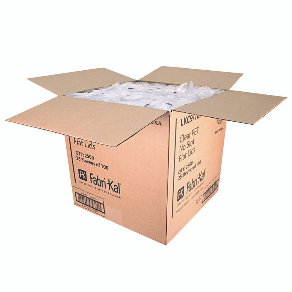 FABRI-KAL LKC9/10F Kal-Clear/Nexclear Drink Cup Lids, Flat Lid with No Slot, Fits 9 oz to 10 oz Cold Cups, Plastic, Clear, 2,500/Carton