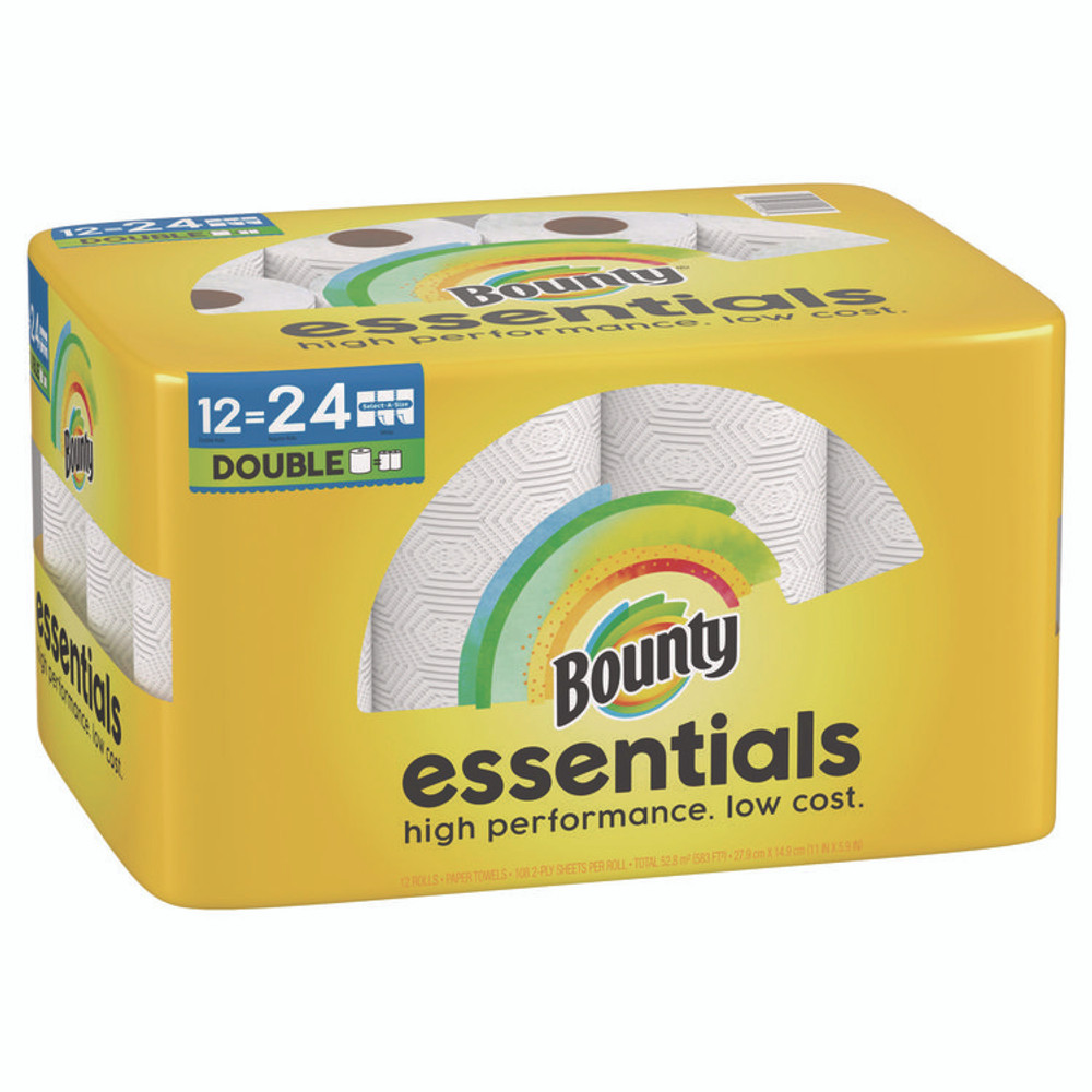 PROCTER & GAMBLE Bounty® 11093 Essentials Select-A-Size Kitchen Roll Paper Towels, 2-Ply, 108 Sheets/Roll, 12 Rolls/Carton