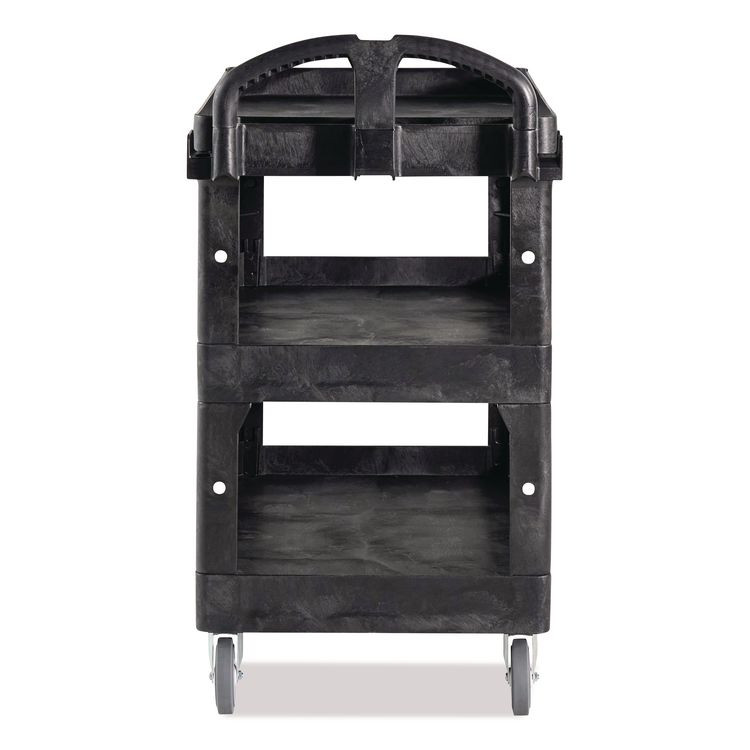 RUBBERMAID COMMERCIAL PROD. 2196862 BRUTE 3-Shelf Heavy-Duty Ergo Lipped Utility Cart, Resin, 3 Shelves, 600 lb Capacity, 25.24" x 44" x 47", Black
