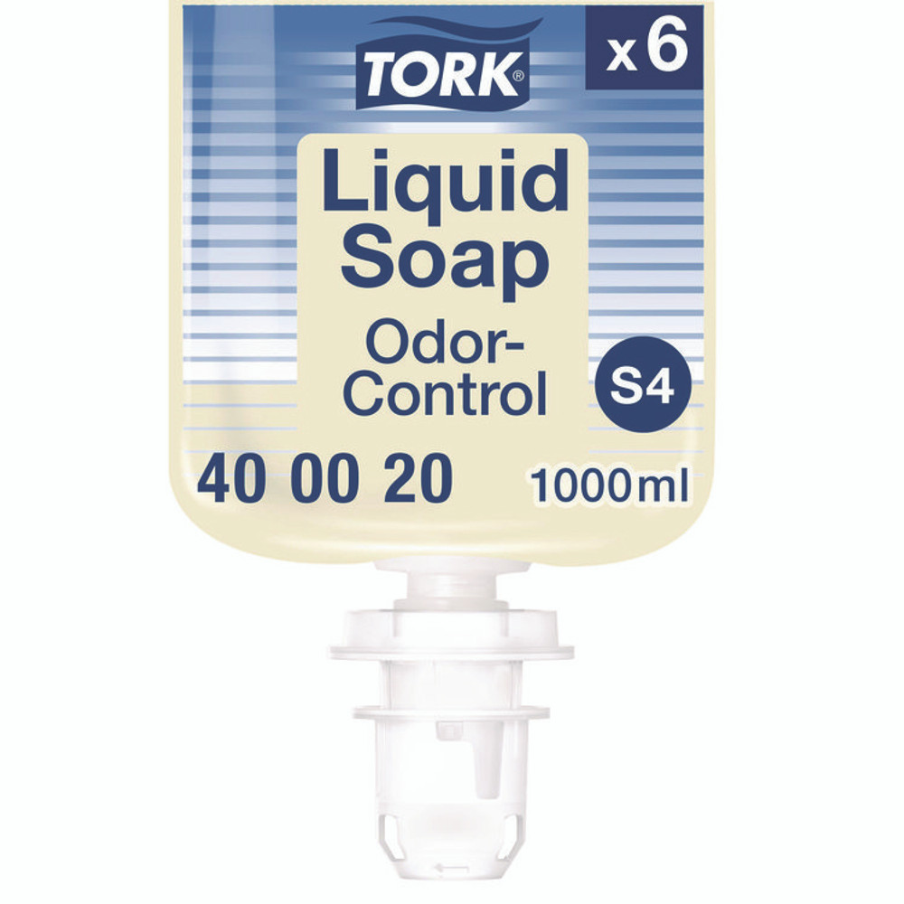 SCA TISSUE Tork® 400020 Odor-Control Hand Soap Liquid S4 Refill, Perfume-Free, 1 L, 6/Carton