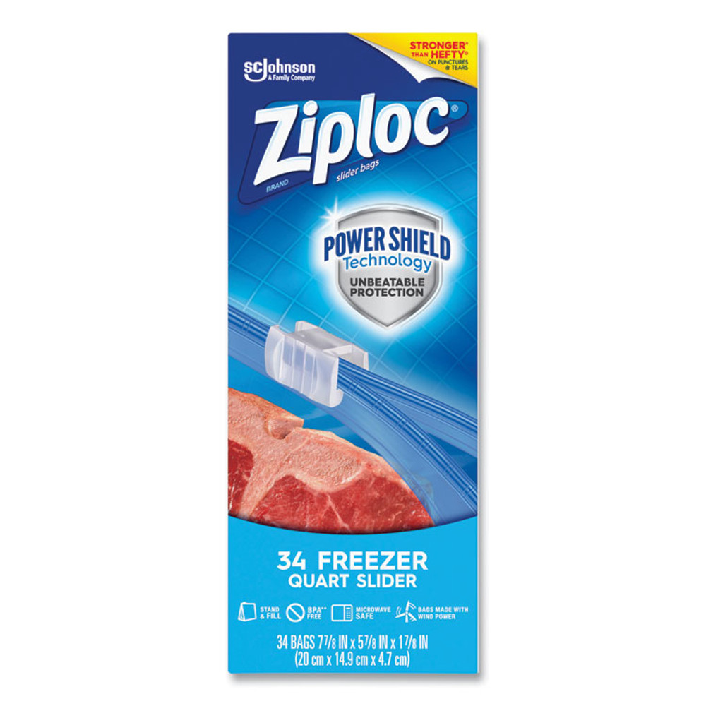 SC JOHNSON Ziploc® 316486 Slider Freezer Bags, 32 oz, 5.88" x 1.88" x 7.88", Clear, 34/Box