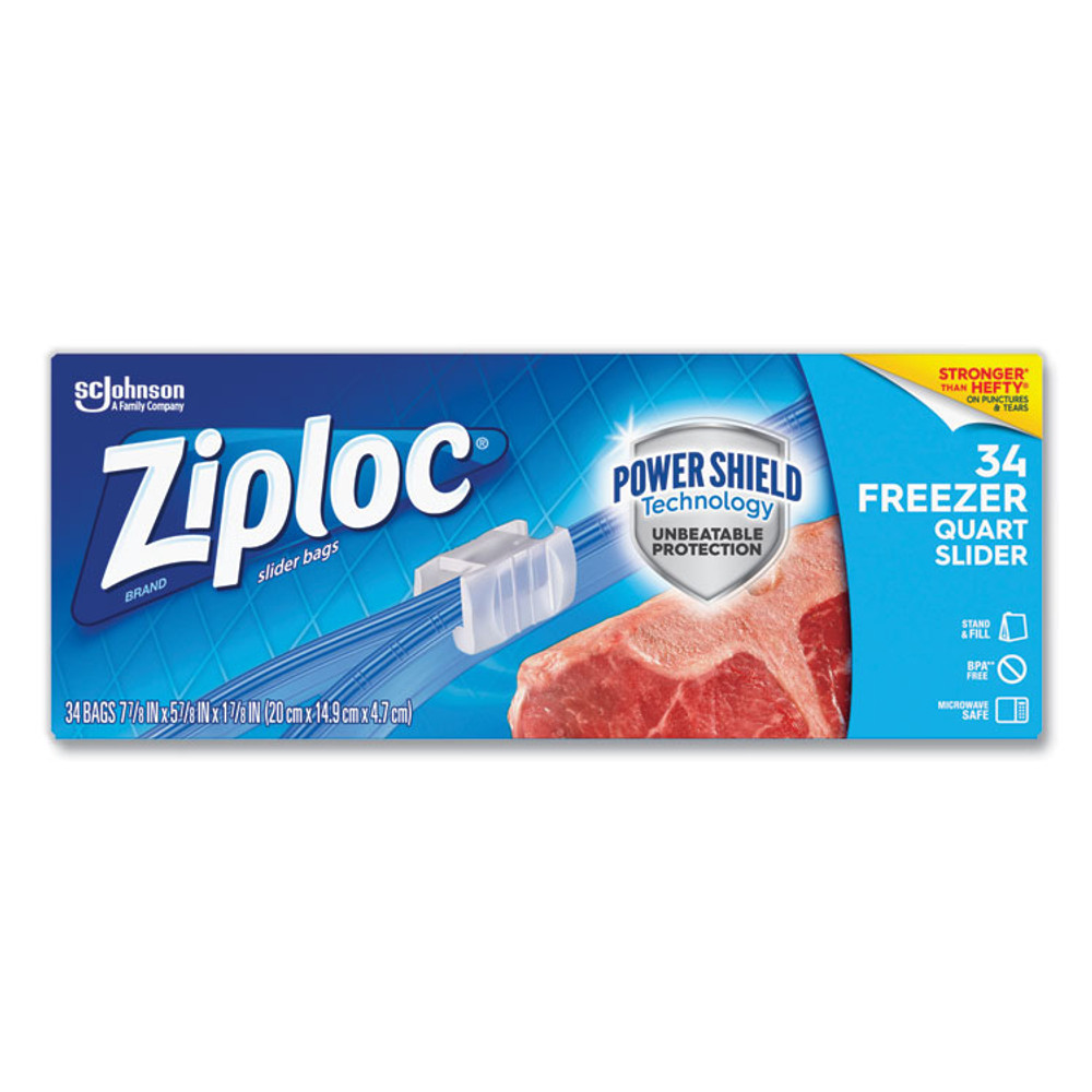 SC JOHNSON Ziploc® 316486 Slider Freezer Bags, 32 oz, 5.88" x 1.88" x 7.88", Clear, 34/Box